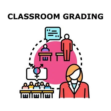 Teacher grading student academic performance in classroom Stock Illustration