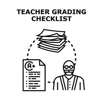 Teacher grading student assignment checklist process Stock Illustration