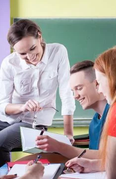Teacher has fun with students Stock-Fotos