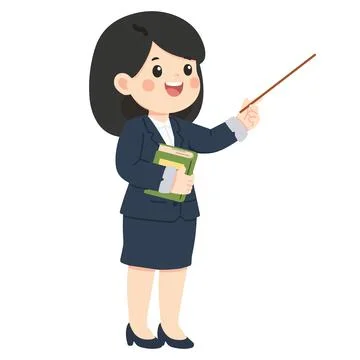 Teacher holding book and pointer stick in classroom Stock Illustration