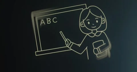 Teacher holding a pointer and standing in front of a blackboard Video stock 314731221