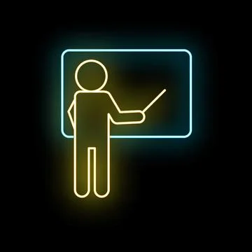 Teacher icon indicating a lesson presentation glowing neon Stock Illustration
