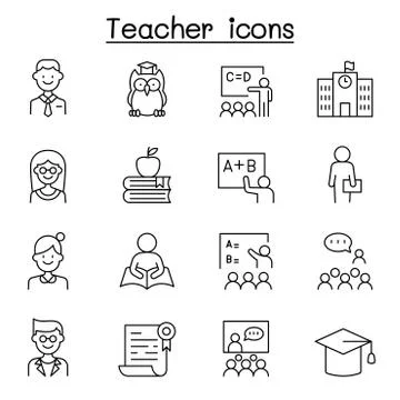 Teacher icon set in thin line style Illustrazione stock