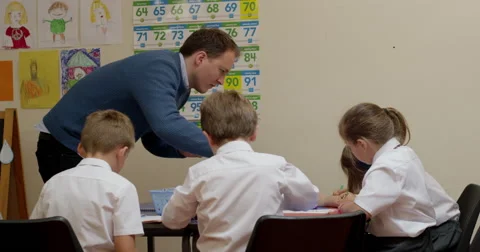 Teacher interacting with children in classroom Stock Footage 58574229
