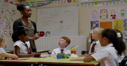Teacher interacting with children in classroom Stock Footage 58574427