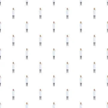 Teacher in lab coat holding a book forming a seamless pattern Stock Illustration
