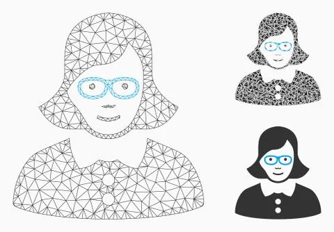 Teacher Lady Vector Mesh Network Model and Triangle Mosaic Icon 스톡 일러스트