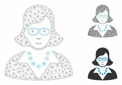 Teacher Lady Vector Mesh Wire Frame Model and Triangle Mosaic Icon Stock Illustration