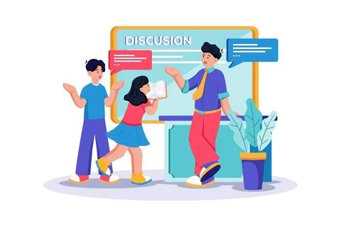 A teacher leads a class discussion on a current event. Stock Illustration