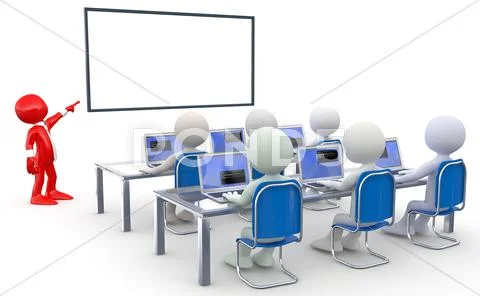 Teacher lecturing to several students, with notebooks Stock Illustration