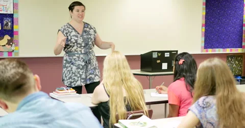 Teacher lecturing students and teaching class. Ultra HD 4K Video stock 44366151