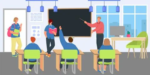 Teacher at lesson, student children study for education, vector illustration Illustrazione stock