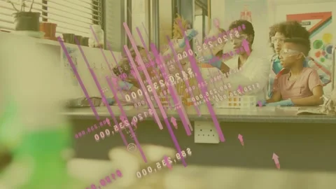 Teacher lifting dropper, starting lab demo, teaching while magenta data overlay Stock Footage 334373010