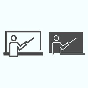 Teacher line and solid icon. A person near the board vector illustration Stock Illustration