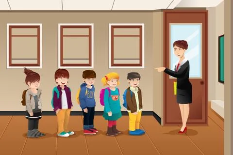 Teacher lining up the students Stock Illustration