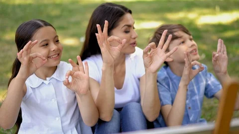 Teacher making selfie with two students on home adducation Stock Footage 127361426