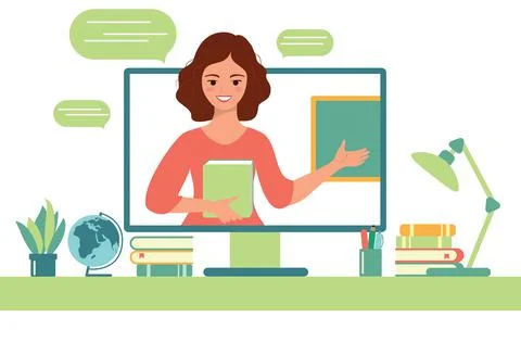 The teacher an online lesson on the computer Stockillustratie