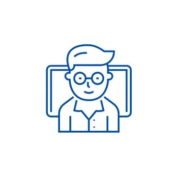 Teacher, online study with notebook line icon concept. Teacher, online study 스톡 일러스트