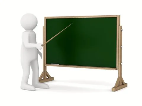 Teacher with pointer at blackboard. Isolated 3D image 库存插图
