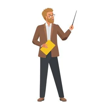 Teacher pointing with pointer, university professor explaining at lecture Stock Illustration