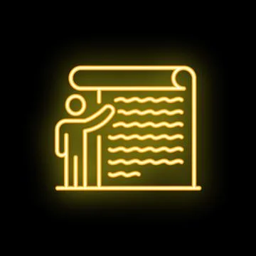 Teacher pointing at scroll neon sign on black background Stock Illustration