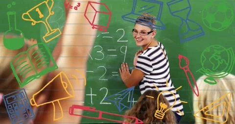 Teacher pointing to select student to answer after students raising hands, math Stock Footage 330195347