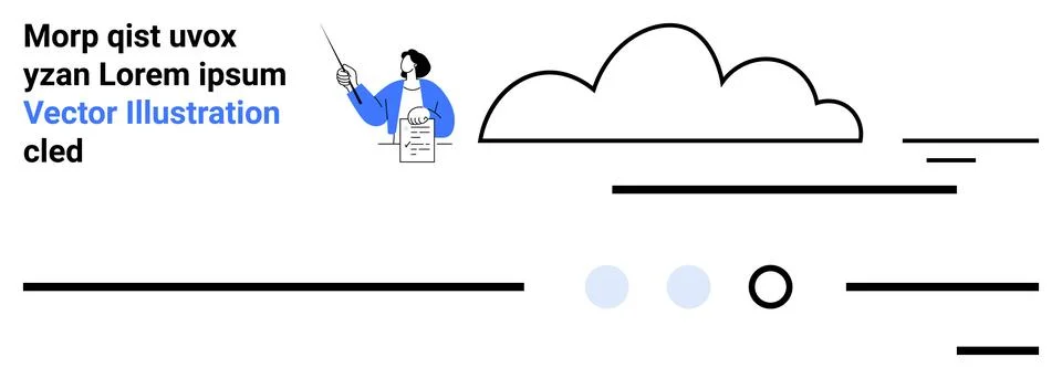 Teacher Pointing at Text Elements with Cloud and Lines in Minimalist Blue The Illustrazione stock