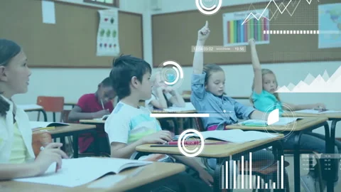 Teacher posing question causing students raising hand in education, animated Stock Footage 312116294
