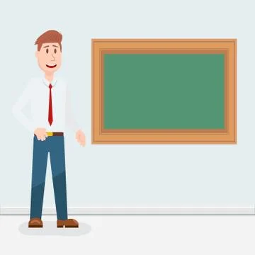 Teacher, professor standing in front of blank school blackboard vector illust 스톡 일러스트