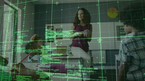 Teacher rotating 3D brain and explaining brain regions to students after moving Stock Footage 314709677
