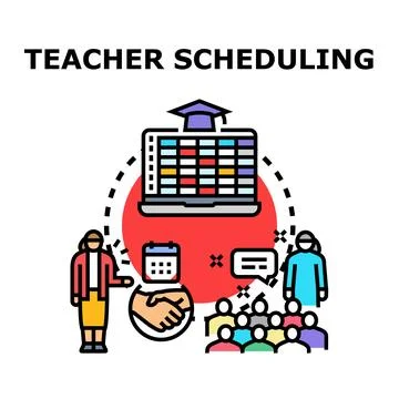 Teacher scheduling education process planning managing time Stock Illustration