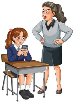 Teacher Scolding Student Using Smartphone During Classroom Lesson Stock Illustration
