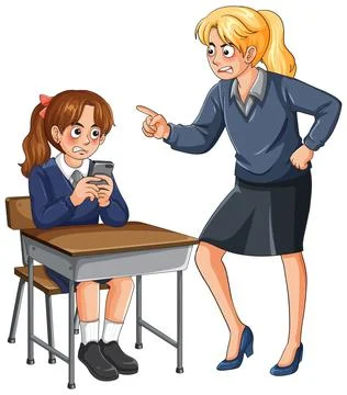 Teacher Scolding Student Using Smartphone During Classroom Lesson Stock Illustration