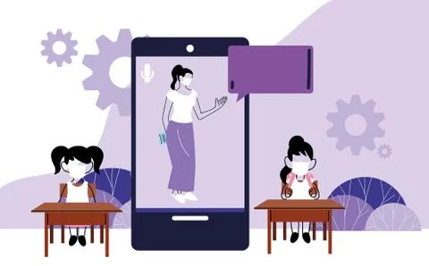 Teacher on screen giving online class to her students Illustrazione stock