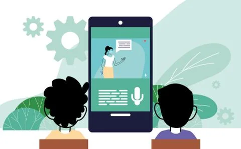 Teacher on screen giving online class to her students 스톡 일러스트