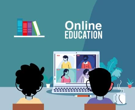 Teacher on screen giving online class to her students Stock Illustration