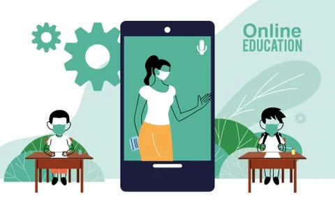 Teacher on screen giving online class to her students Illustrazione stock