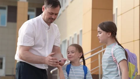 Teacher shows group children beetle, beetle insect, child face smile, father 스톡 동영상 308884635