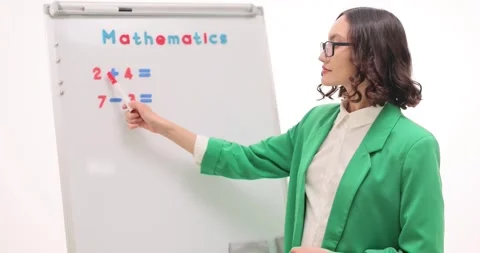Teacher shows order of operations at solving math problems Stock Footage 287613386
