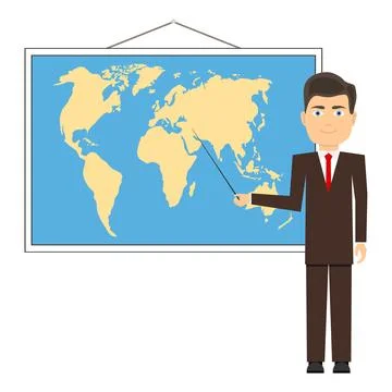 Teacher shows pointer on the map Ilustração Stock
