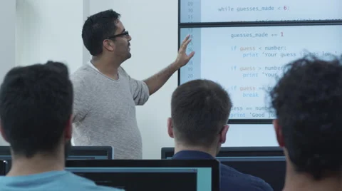 Teacher Speaking about Programming on Lecture in Computer Class Video stock 67201534