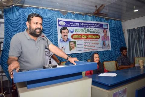 A teacher is speaking in the inauguration of a function Stock Photos