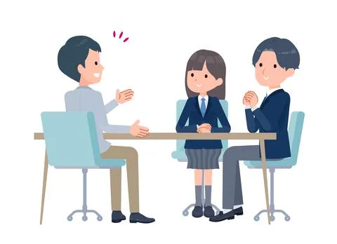 Teacher speaking to two students Stock Illustration