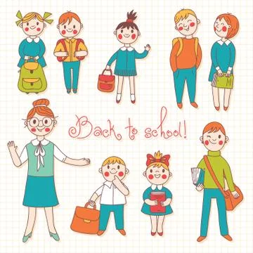 The teacher with the students. Back to school. Stock Illustration