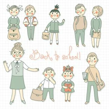 The teacher with the students. Back to school. Stock Illustration