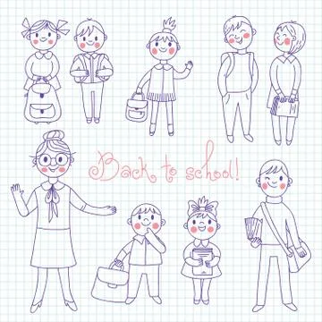 The teacher with the students. Back to school. Stock Illustration