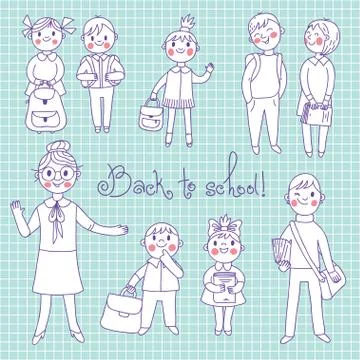 The teacher with the students. Back to school. Illustrazione stock