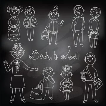 The teacher with the students. Drawing chalk Stock Illustration