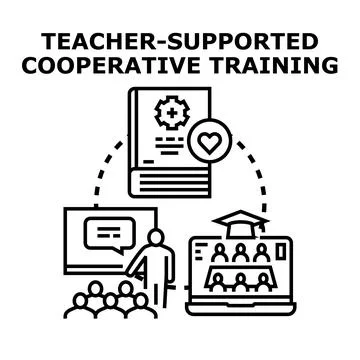Teacher supported cooperative training concept illustration Illustrazione stock