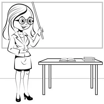 Teacher talking with her students Stock Illustration
